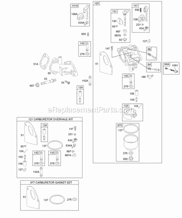 Carburetor Diagram and Parts List for  Briggs and Stratton Engine